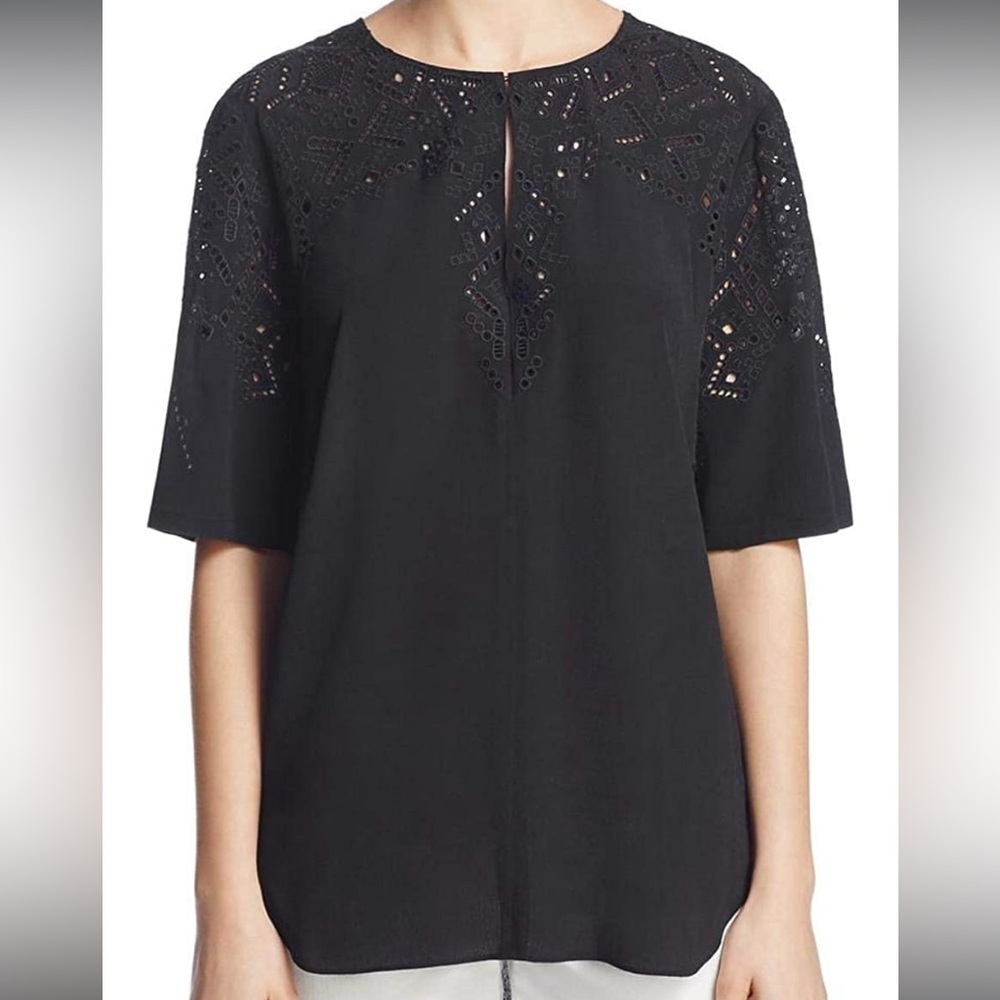 Theory Antazie E2 Ghost Crepe Eyelet Top, Black